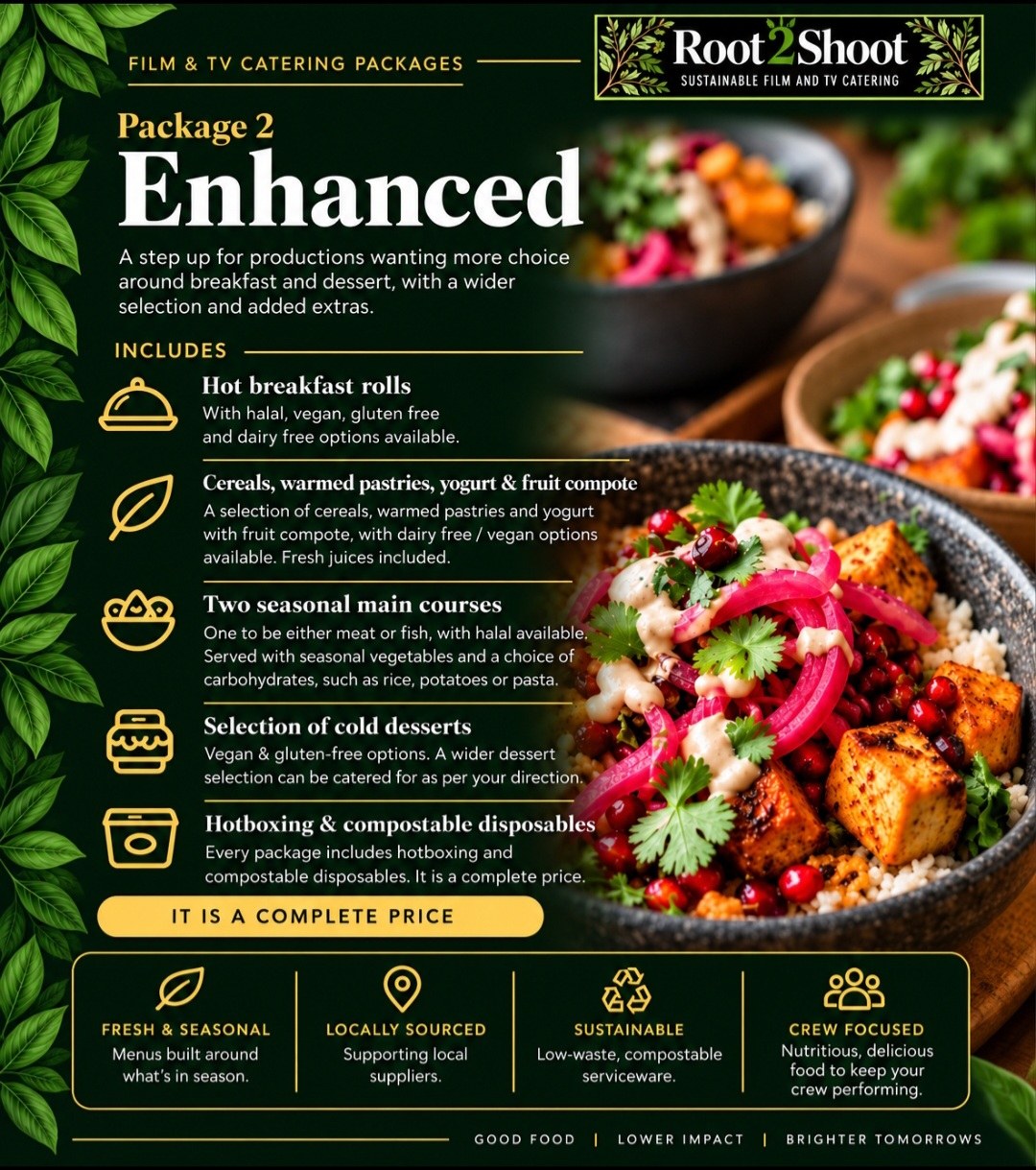 Enhanced package artwork — £22.50 per person, Root2Shoot film and TV catering