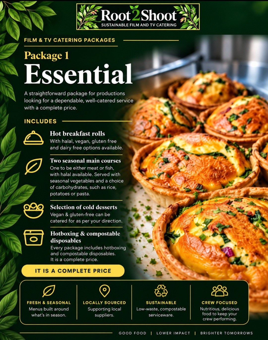 Essential package artwork — £18.50 per person, Root2Shoot film and TV catering